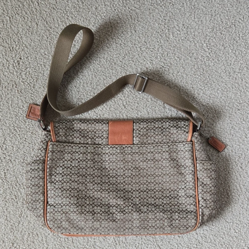 Coach Signature Hudson Commuter Messenger Bag F77004 Tan Laptop Diaper Travel